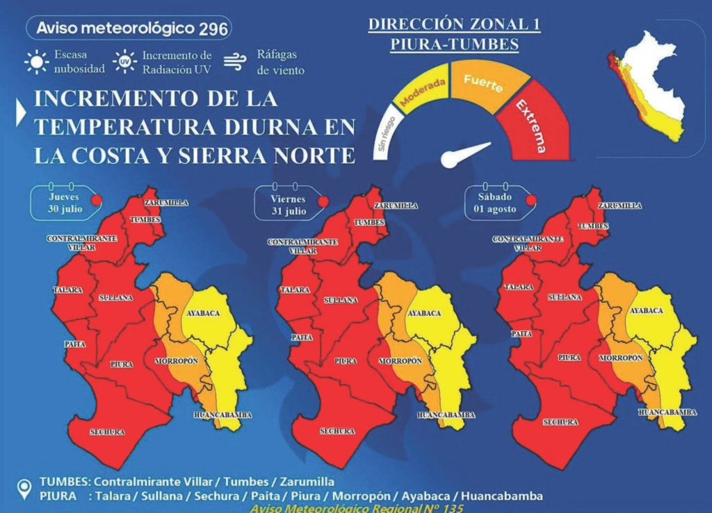 SENAMHI advierte incremento de la temperatura diurna en la costa y sierra norte del 30 de julio al 1 de agosto